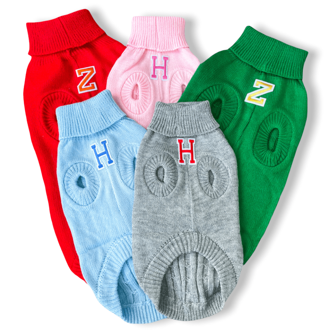 Zelda and Harley Dog Apparel Personalised Knitted Pet Jumper