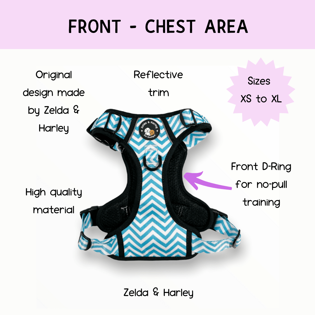 Zelda & Harley Harness Zig Zag Wag Pastel Blue- Adventure No Pull Harness