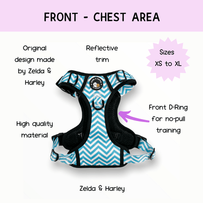 Zelda & Harley Harness Zig Zag Wag Pastel Blue- Adventure No Pull Harness