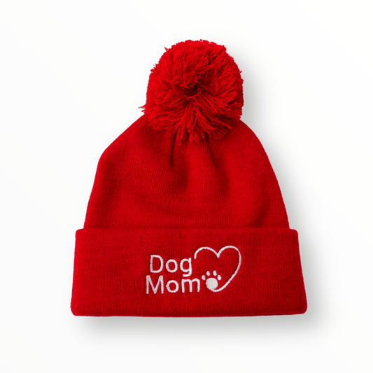 Zelda & Harley Beanie Dog Mom Bobble Beanie - Red